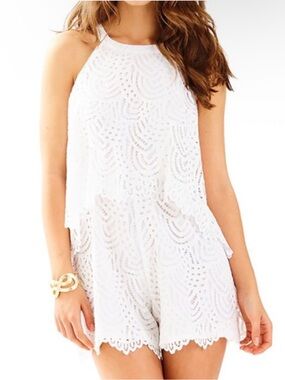 NWT Lily Pulitzer edona white lace layered romper size 0